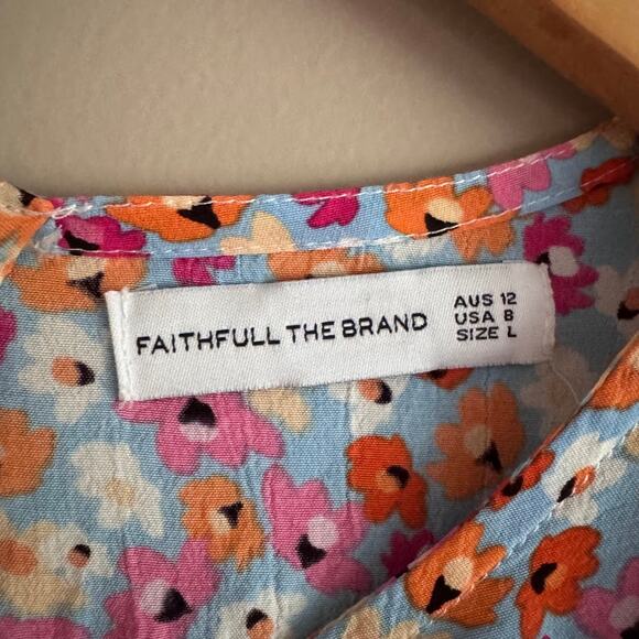 FAITHFULL THE BRAND Daphne Mini Dress Turnesol Floral Print Tie Sleeve 8 Revolve - Picture 4 of 6